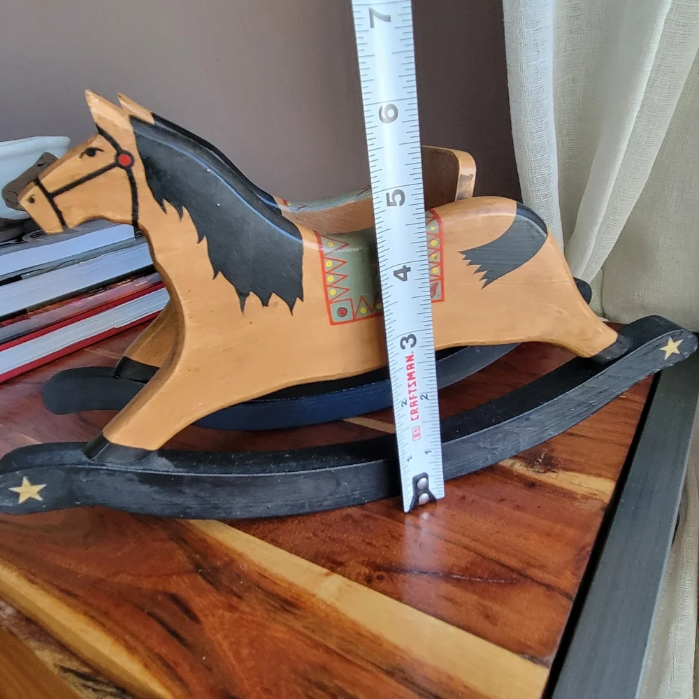 Vintage Handcrafted Wooden Rocking Chair Horse Decor For Doll Black/Brown